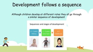 Development follows a sequence
Although children develop at different rates they all go through
a similar sequence of development
 