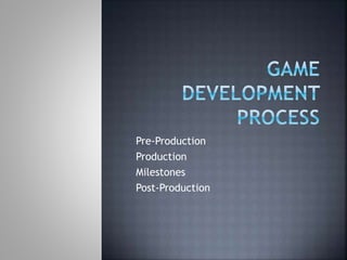 Pre-Production
Production
Milestones
Post-Production
 