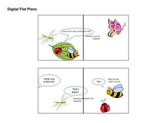 Digital Flat Plans
‘Look at her! She’s pretty and cool!’
…………………………………………..Shouted Lucy the
…………………………………………………………ladybird.
‘WOW, look
at Betty fly!’
‘That’s
Betty?’
Questioned Danielle the
dragonfly.
‘Yes’
Bella the bee
replies quickly.
 