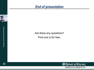 End of presentation Are there any questions? First one is for free. 