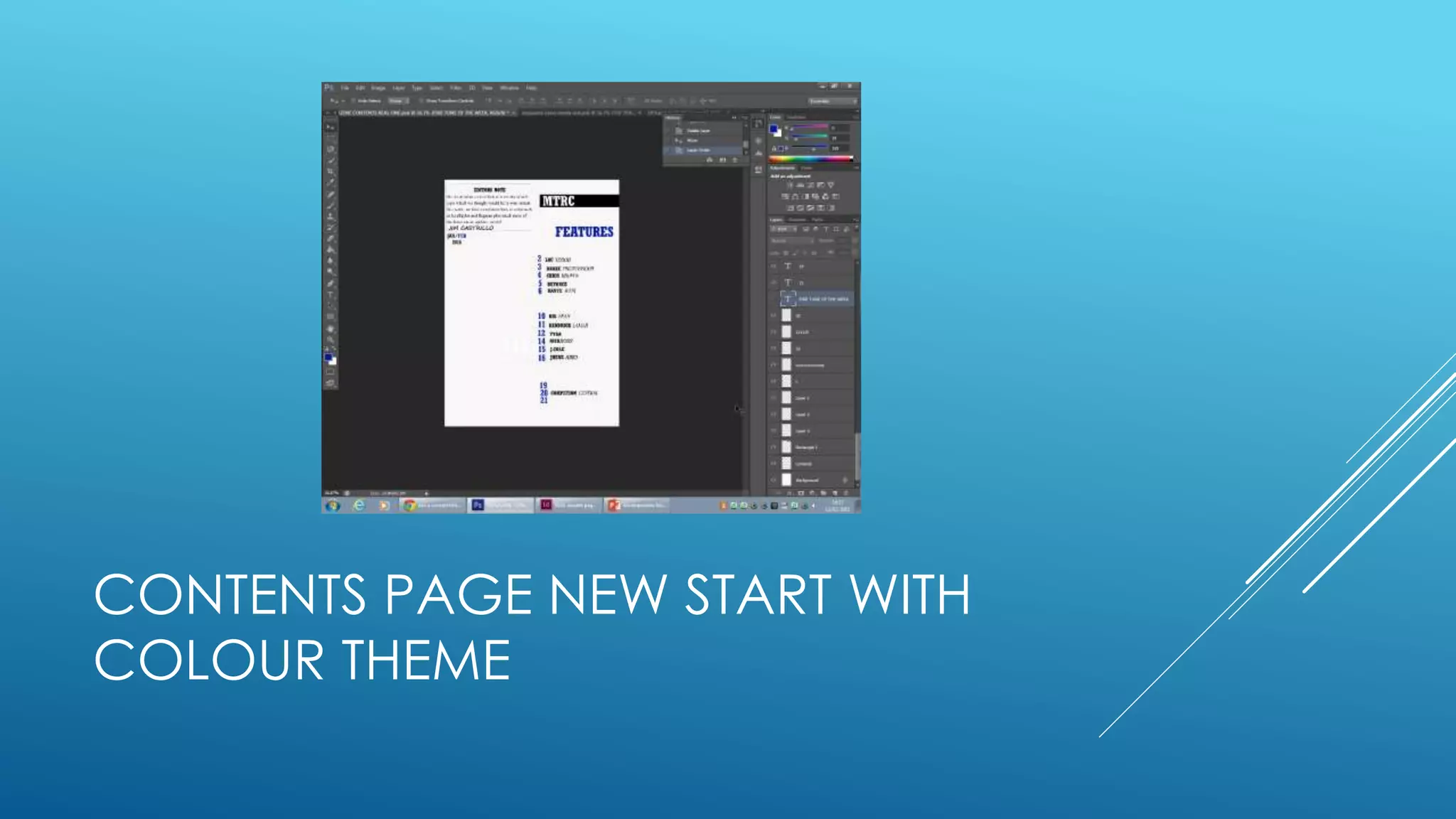 CONTENTS PAGE NEW START WITH
COLOUR THEME
