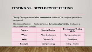 Comprehensive Guide to Development Testing in Software Engineering | PPTX