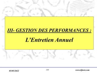 05/05/2022 www.tifawt.com
130
III- GESTION DES PERFORMANCES :
L’Entretien Annuel
 