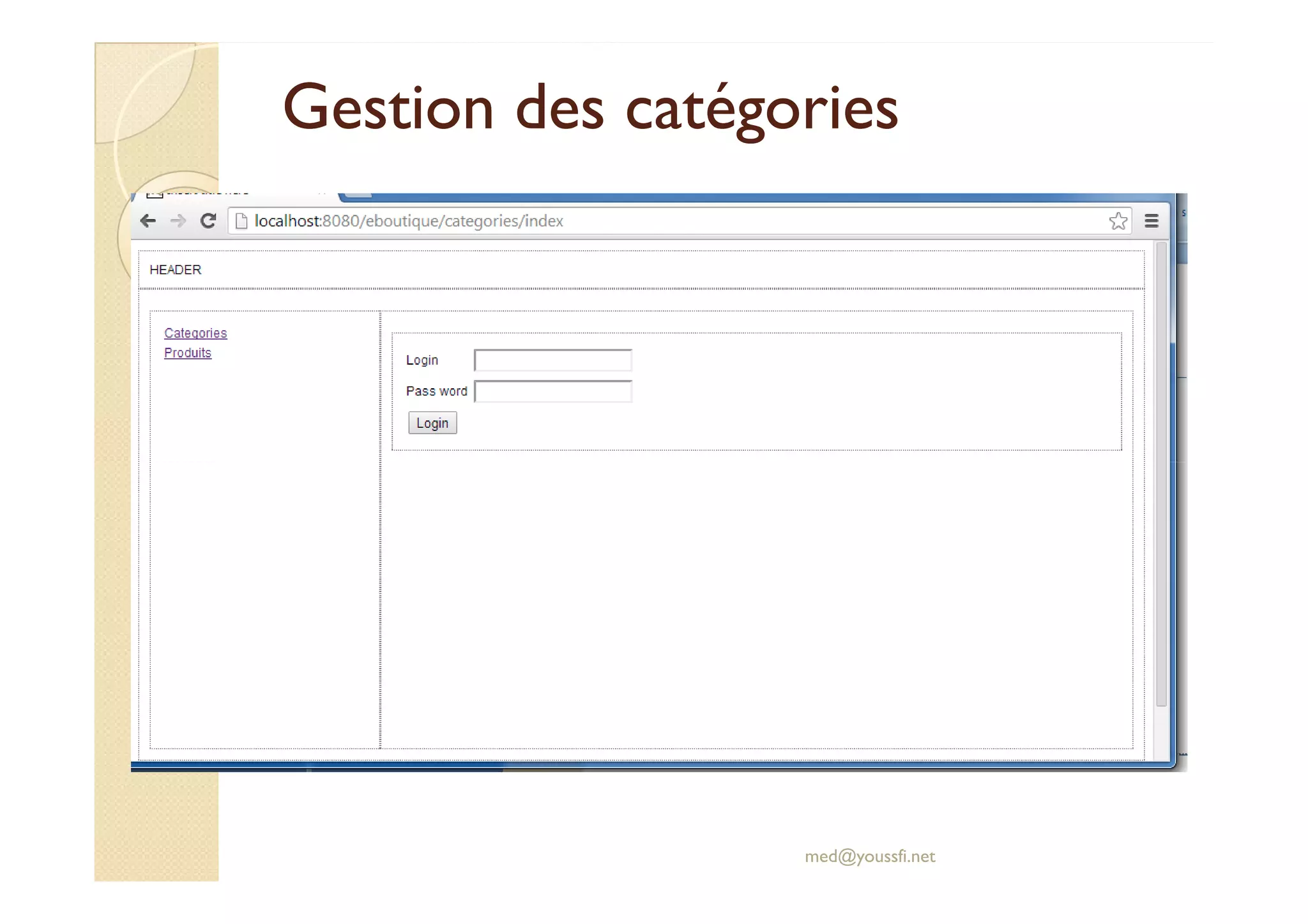 Gestion des catégories
Gestion des catégories
med@youssfi.net
 