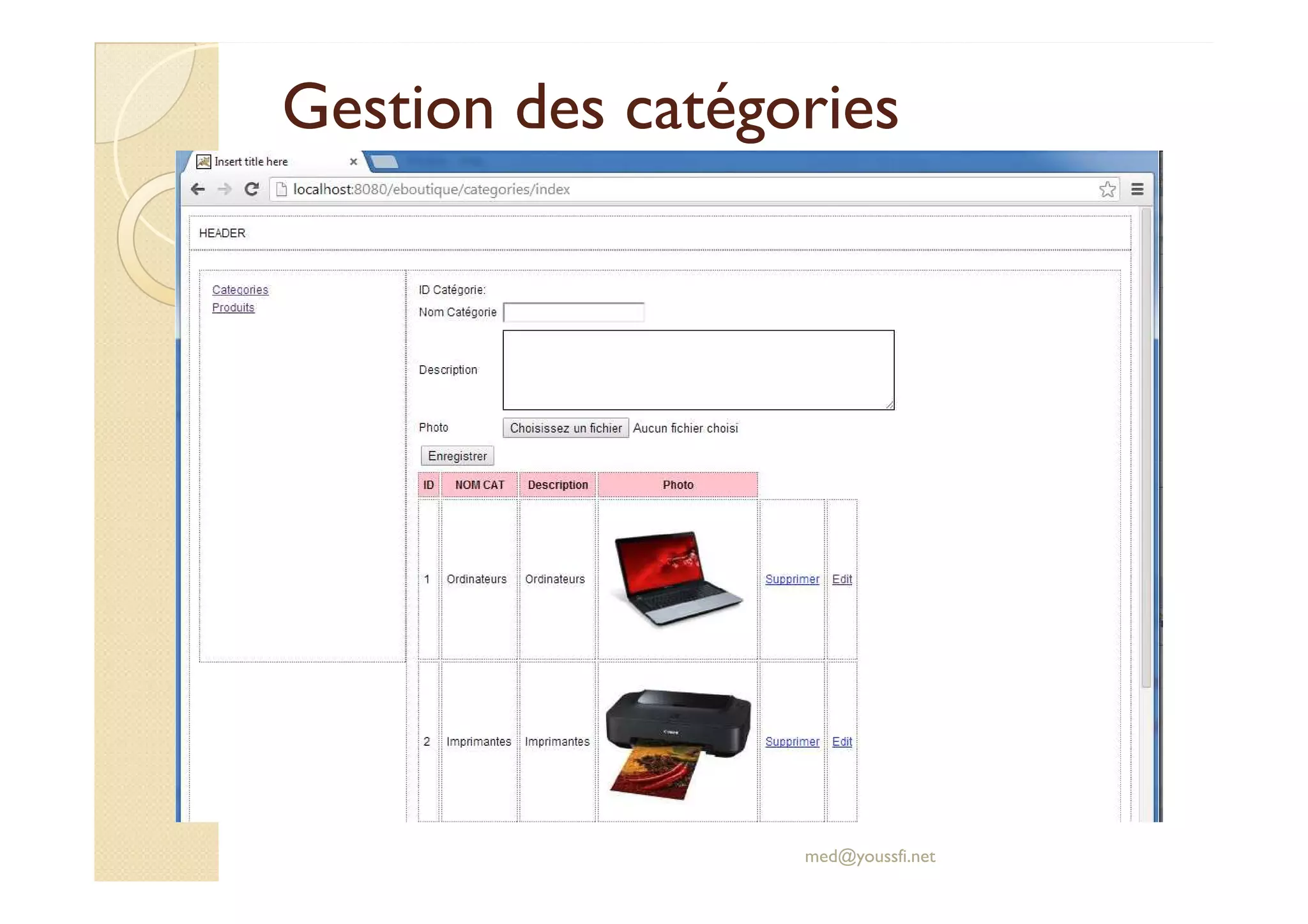 Gestion des catégories
Gestion des catégories
med@youssfi.net
 