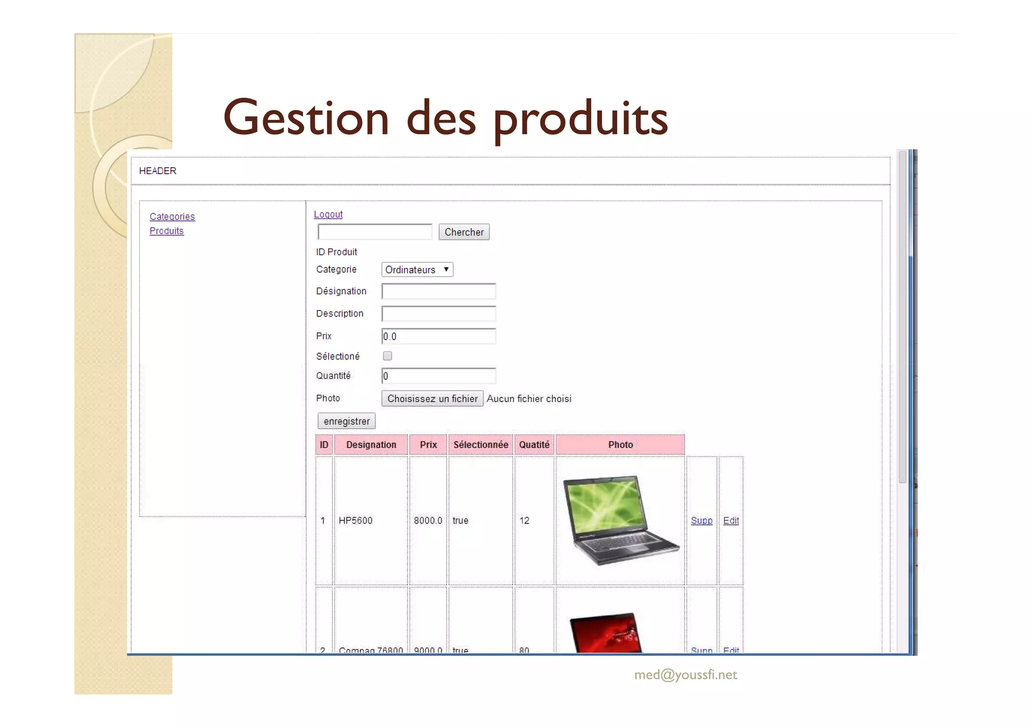 Gestion des produits
Gestion des produits
med@youssfi.net
 