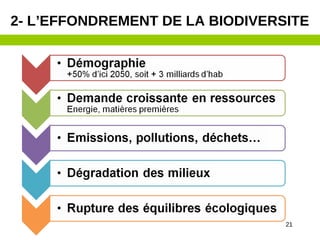 2- L’EFFONDREMENT DE LA BIODIVERSITE
21
 