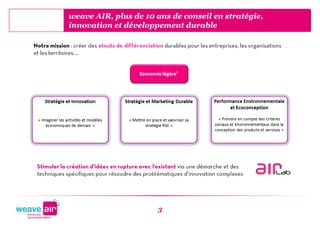 weave AIR, plus de 10 ans de conseil en stratégie,
innovation et développement durable




                      3
 