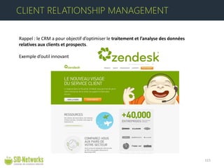 Rappel : le CRM a pour objectif d’optimiser le traitement et l’analyse des données relatives aux clients et prospects. Exemple d’outil innovant 115 
CLIENT RELATIONSHIP MANAGEMENT  