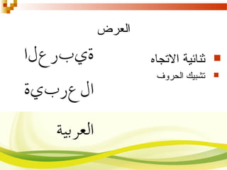 ‫العرض‬
‫الصتجاه‬ ‫ثنائية‬
‫الحروف‬ ‫صتشبيك‬
 