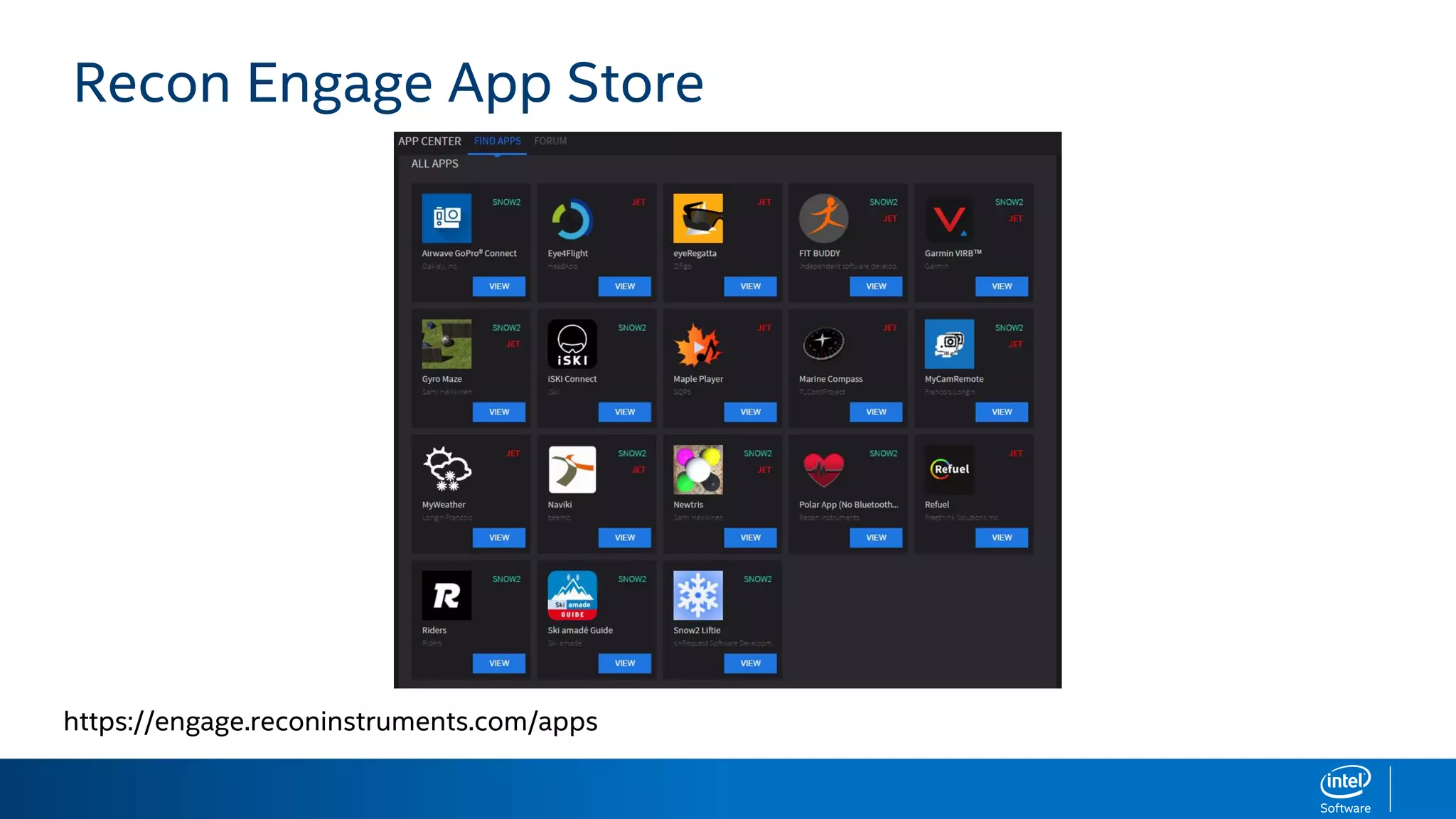 Recon Engage App Store
https://engage.reconinstruments.com/apps
 