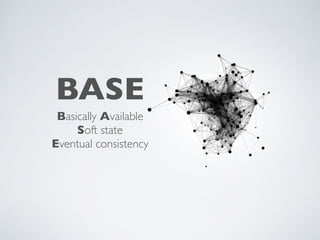 BASE
Basically Available
Soft state
Eventual consistency
 