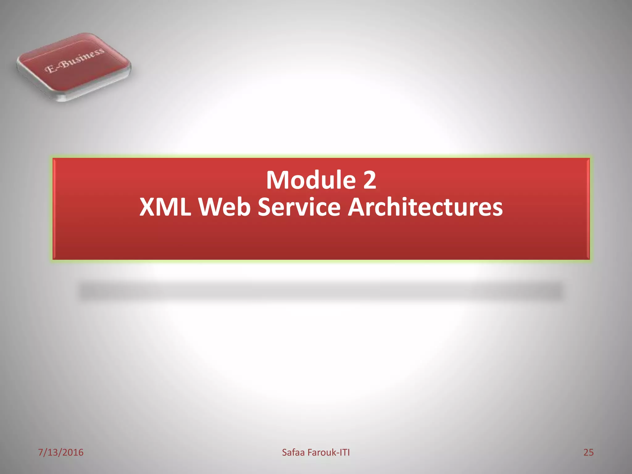7/13/2016 Safaa Farouk-ITI 25
Module 2
XML Web Service Architectures
 