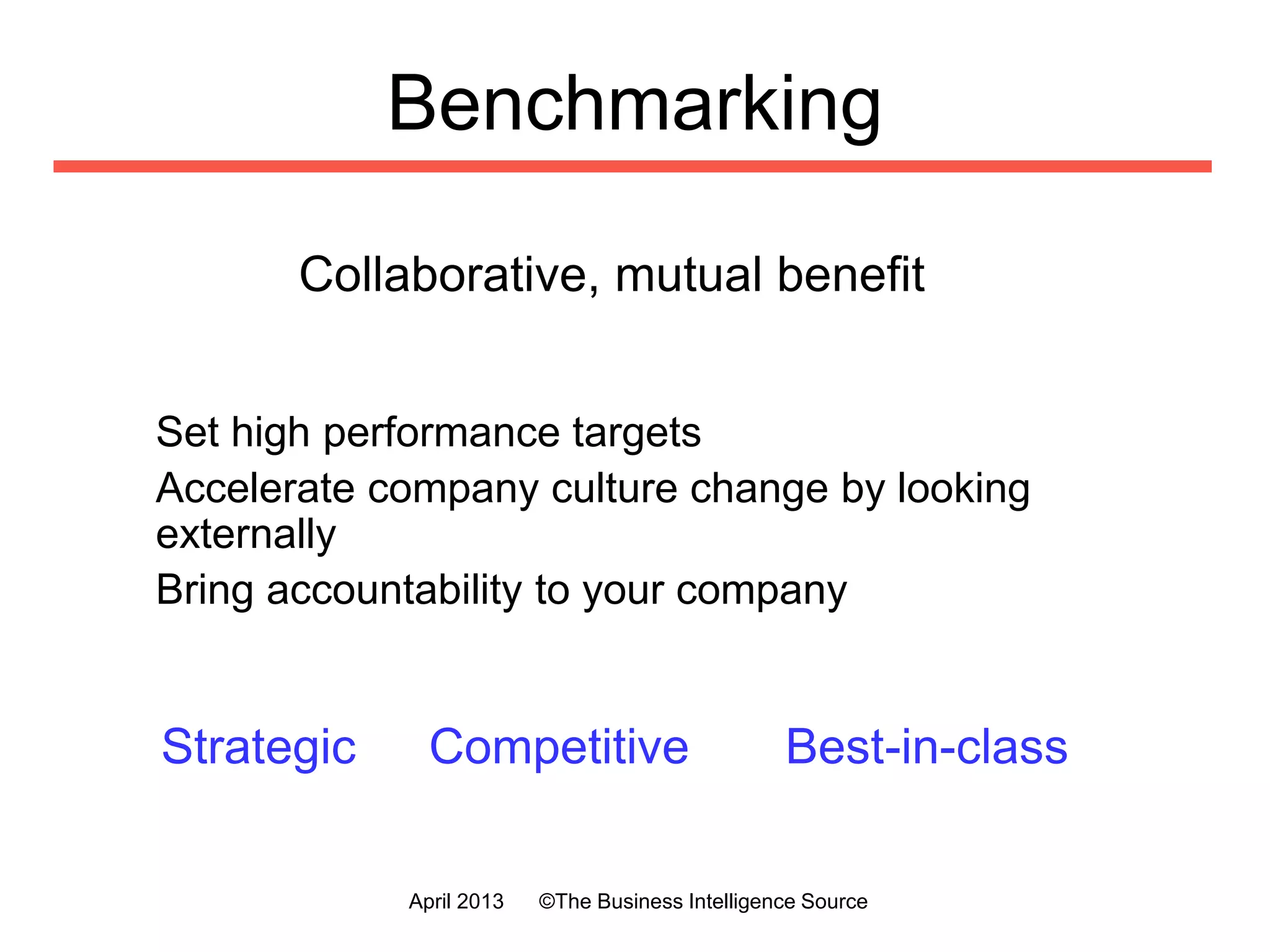 Counterintelligence
Measures to prevent a competitor from gaining
data or knowledge that could give them
competitive advantage over your company.
July 2016 ©The Business Intelligence Source
 