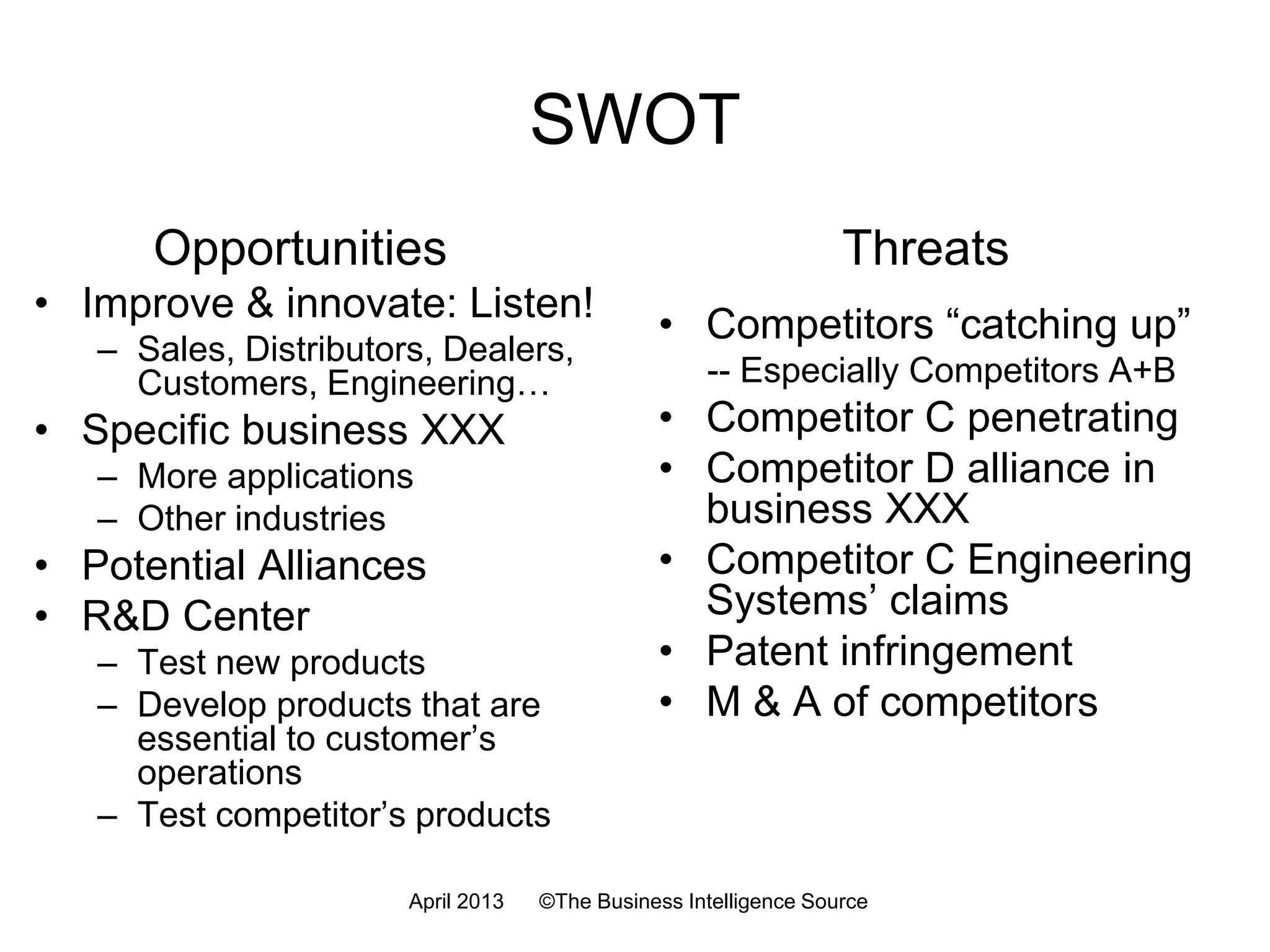 Telco: Presentation-BCG
Relative Market Share
AT&TNTIRolm
NEC
Intecom
July 2016 ©The Business Intelligence Source
 