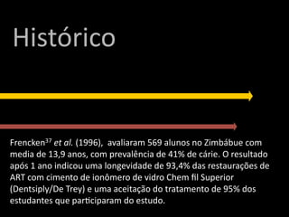 Histórico


Frencken37 et al. (1996),  avaliaram 569 alunos no Zimbábue com 
media de 13,9 anos, com prevalência de 41% de...