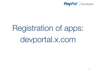 Registration of apps:
  devportal.x.com


                         14	
  
 