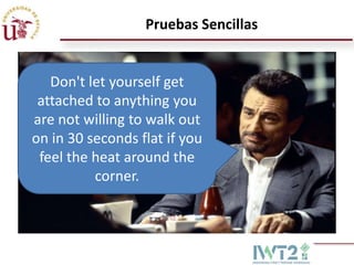 Pruebas Sencillas

Don't let yourself get
attached to anything you
are not willing to walk out
on in 30 seconds flat if you
feel the heat around the
corner.

 