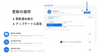 更新の適用
● 更新通知表示
● アップデートも容易
 