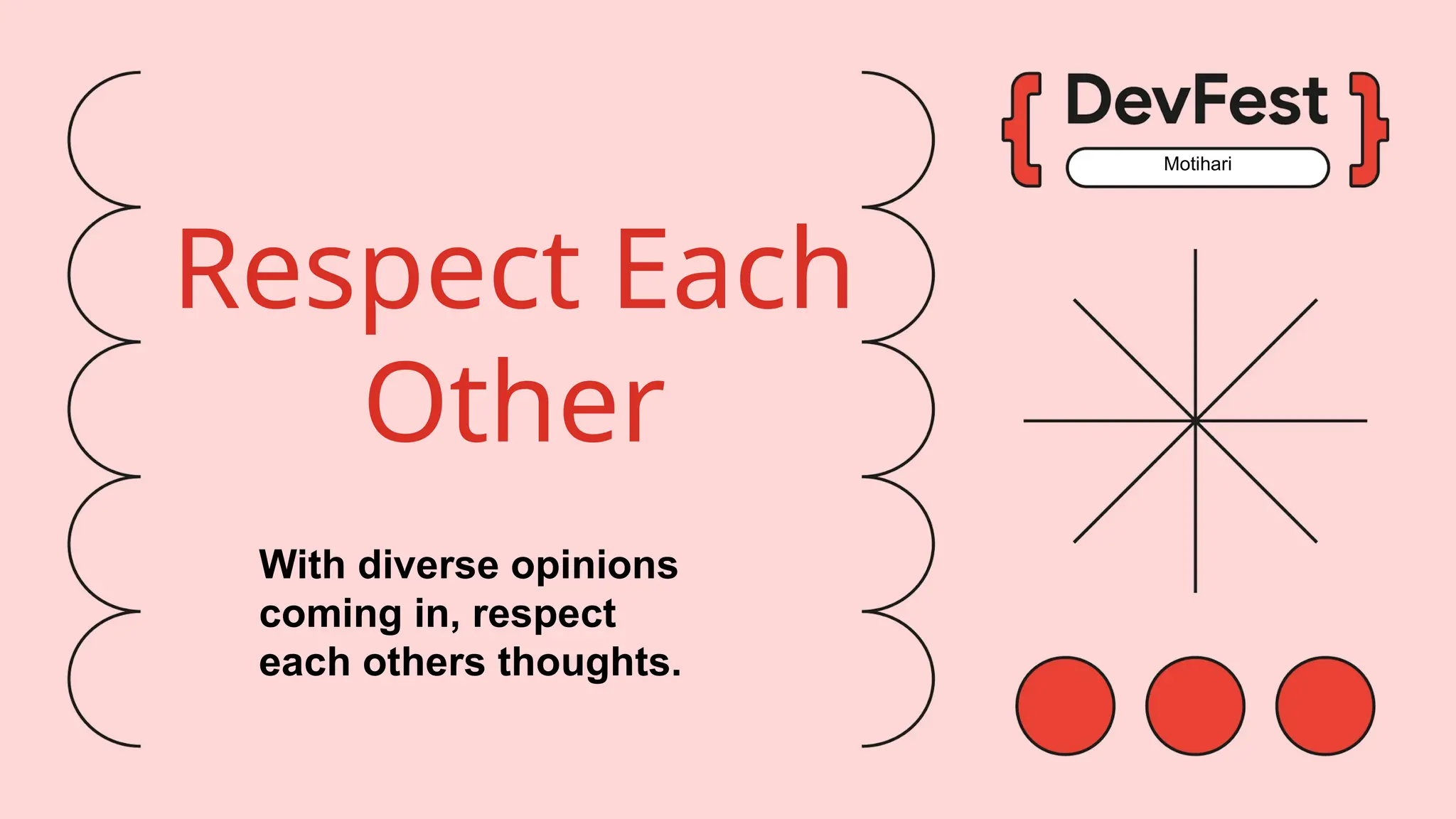 Motihari
Respect Each
Other
With diverse opinions
coming in, respect
each others thoughts.
 