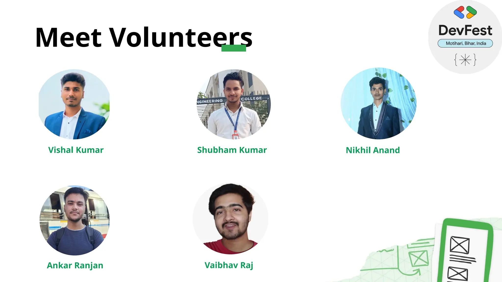 Meet Volunteers
Shubham Kumar
Vishal Kumar Nikhil Anand
Vaibhav Raj
Ankar Ranjan
 