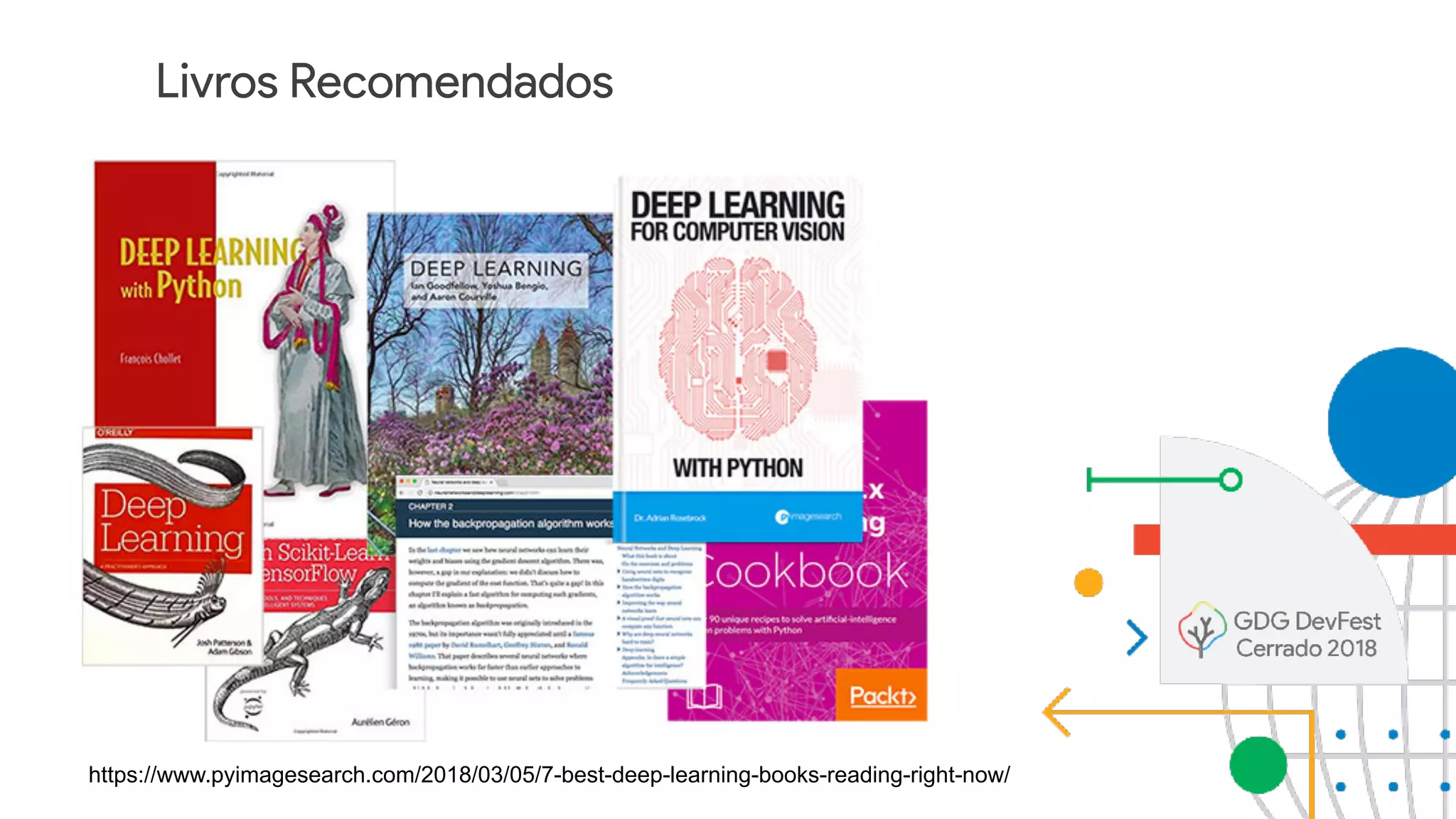 Livros Recomendados
https://www.pyimagesearch.com/2018/03/05/7-best-deep-learning-books-reading-right-now/
 