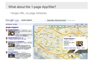 What about the 1-page App/Site?
 • Single URL, no page refreshes
 