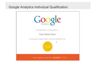 Google Analytics Individual Qualification




                     Your Name Here
 