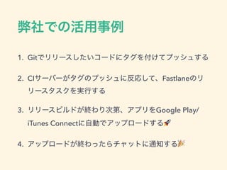 1. Git
2. CI Fastlane
3. Google Play/
iTunes Connect 🚀
4. 🎉
 