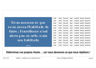 Page 99
14/09/2018
Déterminez vos propres rituels … car nous devenons ce que nous répétons !
Atelier – Renforcer son estime de soi Henri-Philippe GODEAU
 