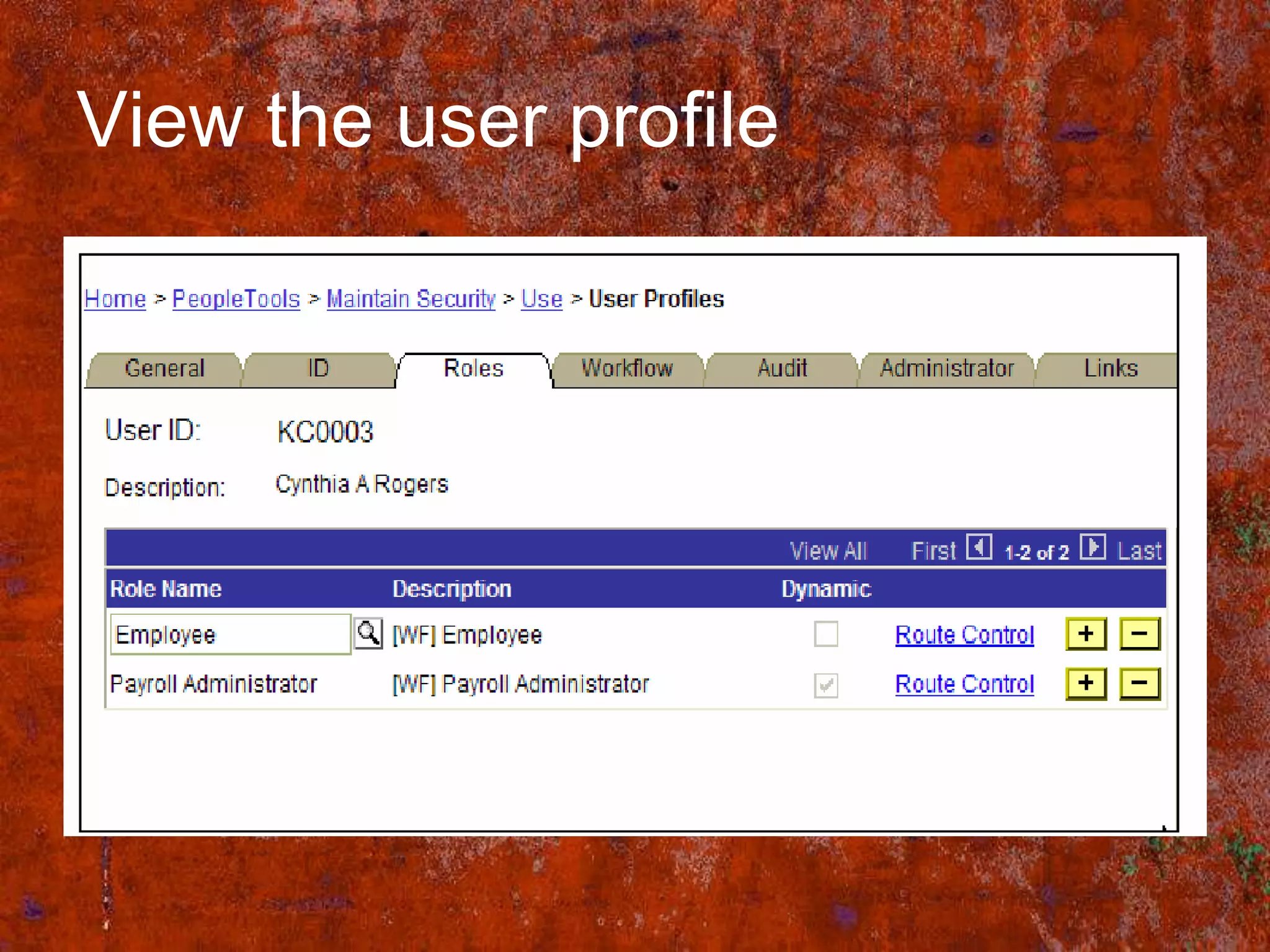 View the user profile
 