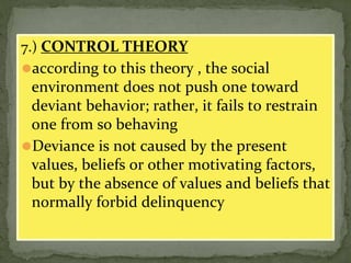 9.) Labeling Theory
⚫Deviance is not a quality of the act the person
commits but rather a consequence of the
application b...