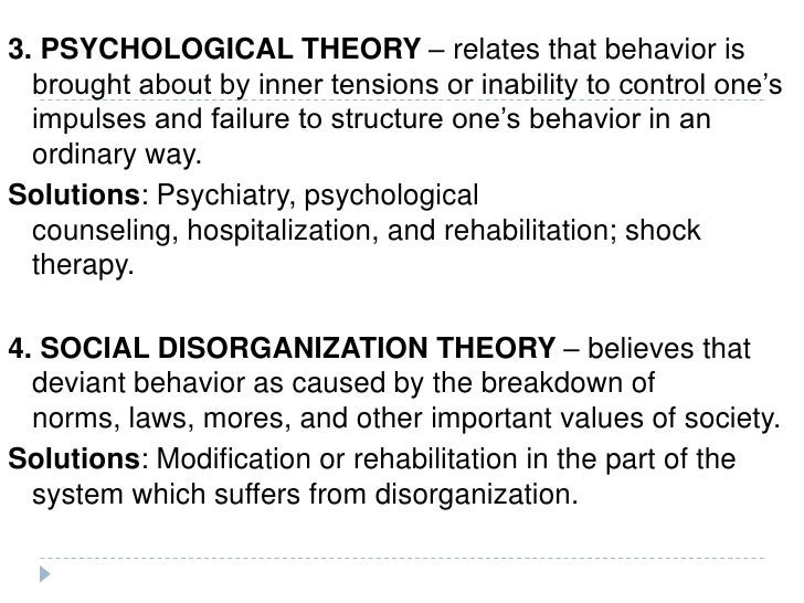 theories of deviant behavior This is one of the limitations of labeling theory it does not get inside the experience or the mind of the deviant individual to examine and explain issues such as motivation and the thought and decision-making processes that precede the actualization of the deviant behavior (40). theories of deviant behavior This is one of the limitations of labeling theory it does not get inside the experience or the mind of the deviant individual to examine and explain issues such as motivation and the thought and decision-making processes that precede the actualization of the deviant behavior (40).