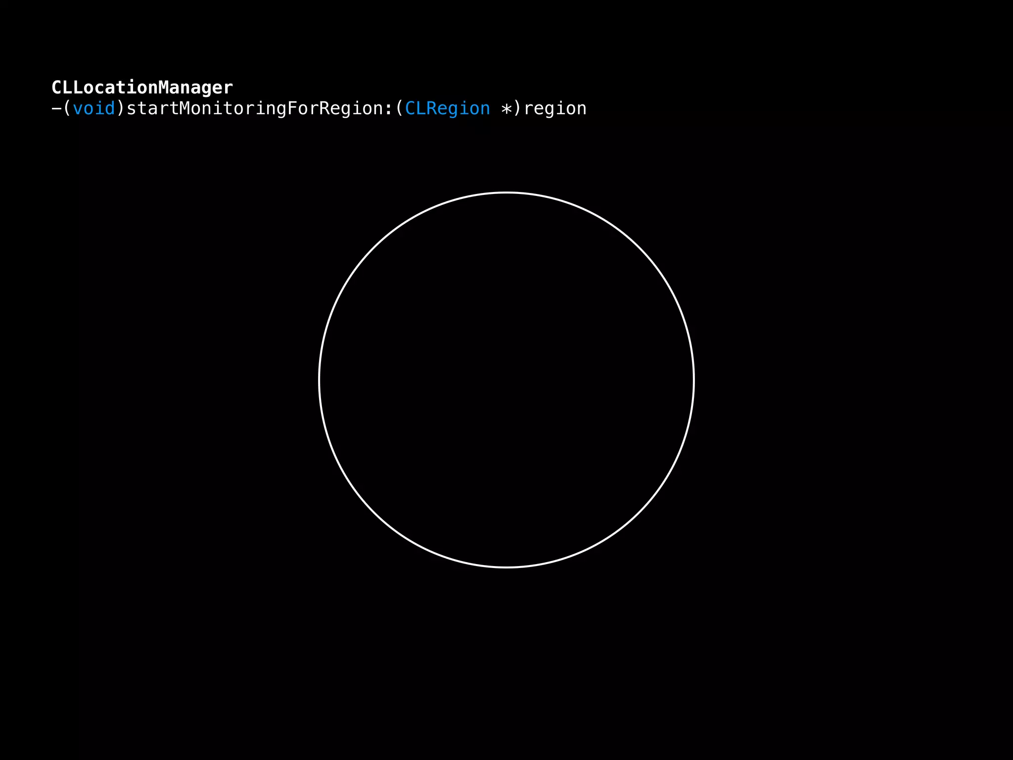 CLLocationManager
-(void)startMonitoringForRegion:(CLRegion *)region

 