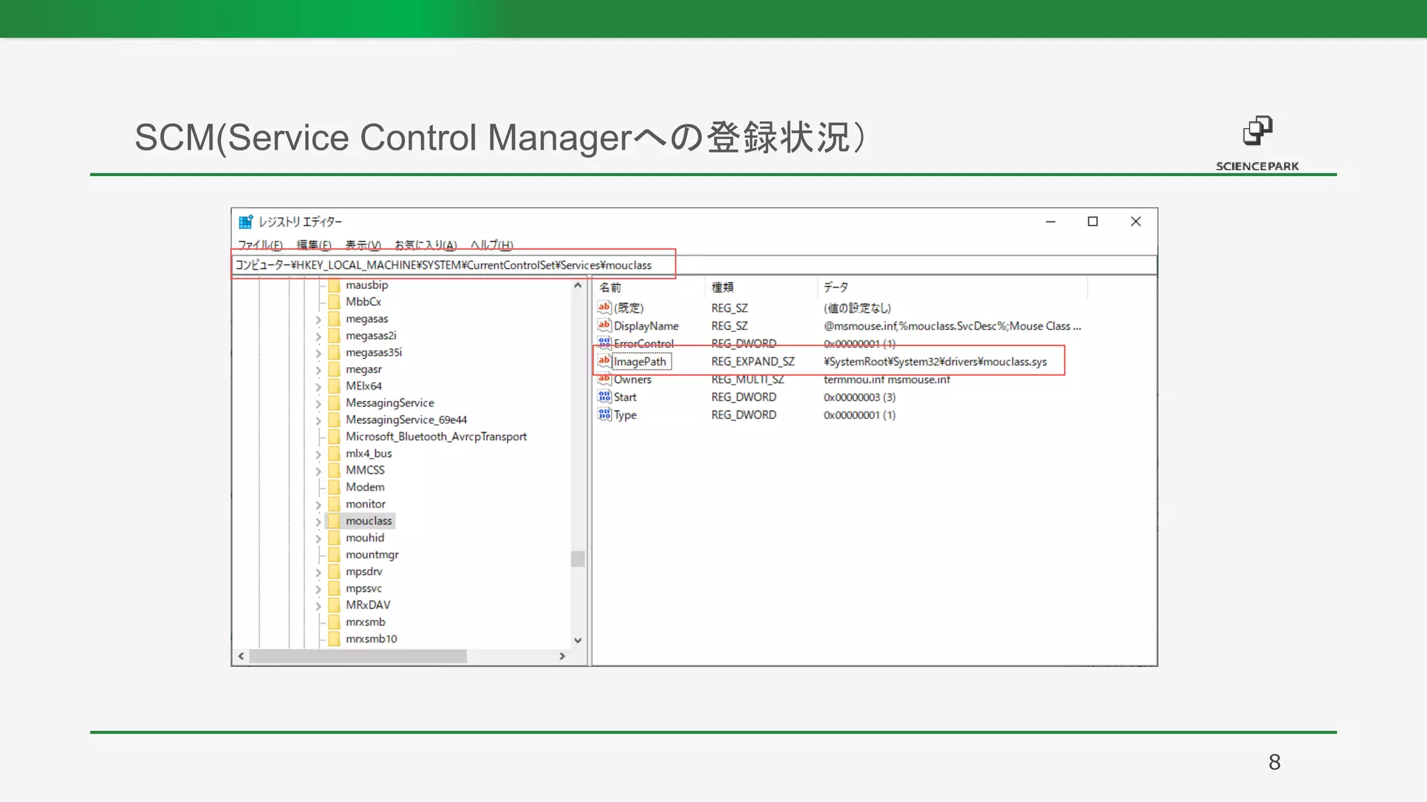 SCM(Service Control Managerへの登録状況）
8
 