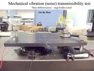 Mechanical vibration (noise) transmissibility test Three different piezo – stage holder tested On the floor 
