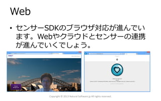 Web
• センサーSDKのブラウザ対応が進んでい
ます。Webやクラウドとセンサーの連携
が進んでいくでしょう。

Copyright © 2013 Natural Software.jp All rights reserved.

 
