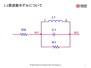 4
1.1周波数モデルについて
IN+
IN-
OUT+
OUT-
AEMF
L1
1 2
C1
R1
N1
0
N2
RS
All Rights Reserved Copyright (C) Bee Technologies Inc.
 