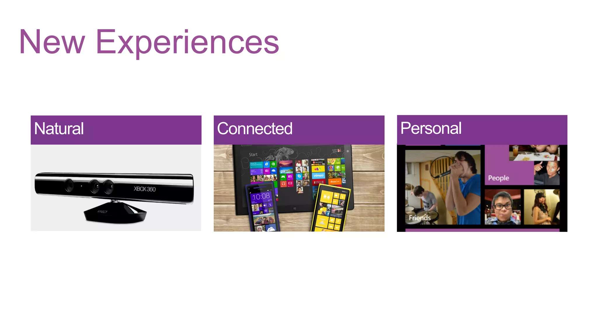 Natural Connected
New Experiences
Personal