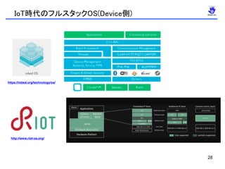 IoT時代のフルスタックOS(Device側)
28
https://mbed.org/technology/os/
http://www.riot-os.org/
 