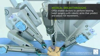 MEDICAL BREAKTHROUGHS

GPUs enable doctors to perform beating
heart surgery with robotic arms that predict
and adjust for ...