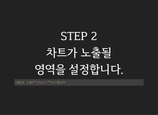 STEP 2
차트가 노출될
영역을 설정합니다.
<div id="chart"></div>
 