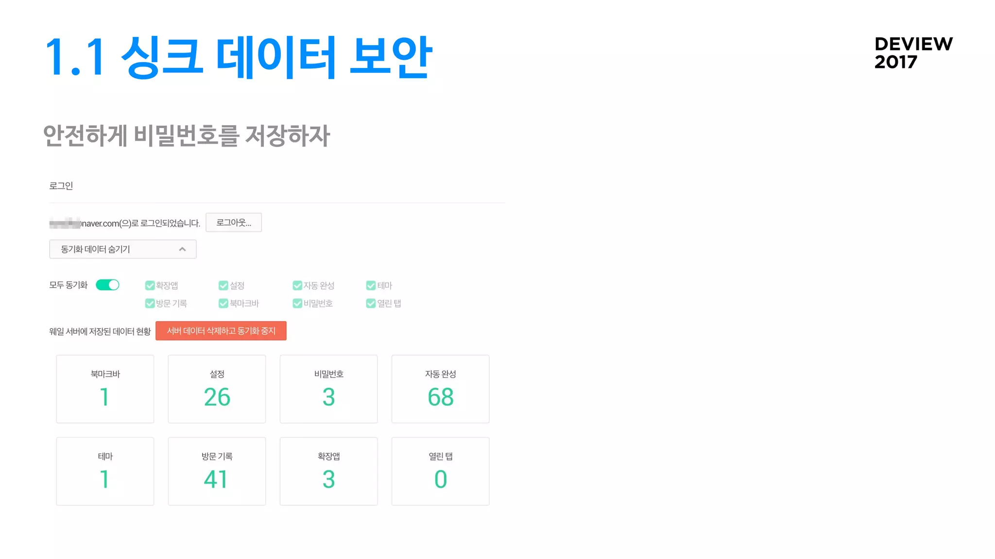 1.1 싱크 데이터 보안
안전하게 비밀번호를 저장하자
 