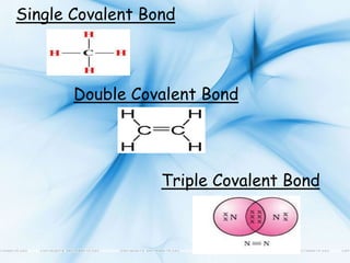 Single Covalent Bond
Double Covalent Bond
Triple Covalent Bond
 