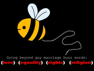 Going beyond gay marriage buzz words:
(love) (equality) (rights)    (religion)
 