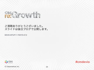 Ⓒ Classmethod, Inc.
#cmdevio
ご清聴ありがとうございました。
スライドは後日ブログで公開します。
24
DEVIO-MTUP11-TOKYO-012
 
