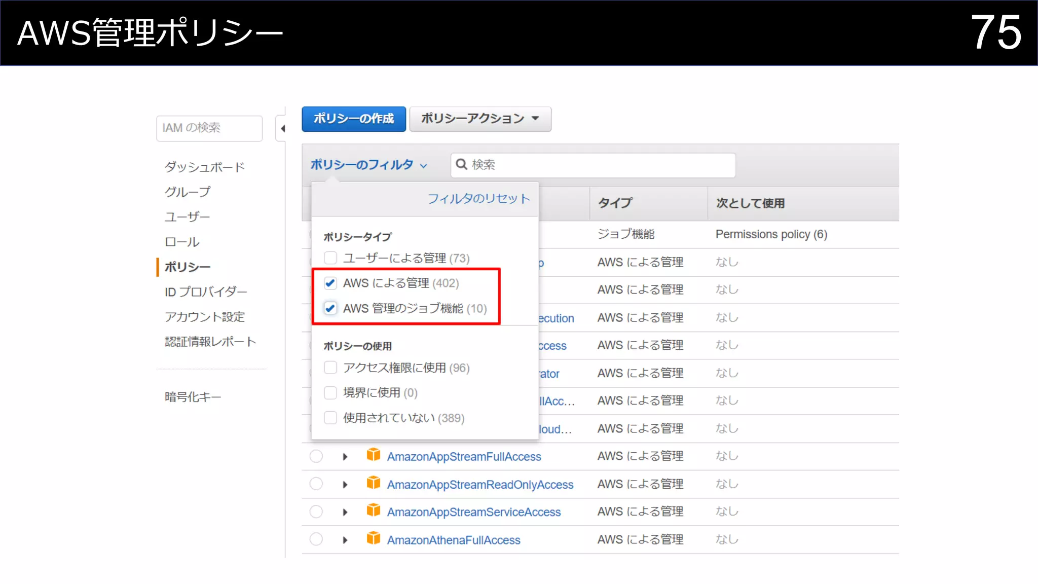 AWS管理ポリシー 75
 