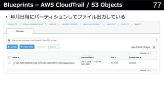 77Blueprints – AWS CloudTrail / S3 Objects
• 年⽉⽇毎にパーティションしてファイル出⼒している
 