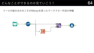 64どんなことができるのか見ていこう！
ツールの組み合わせこそがAlteryxを使ったワークフロー作成の神髄
 