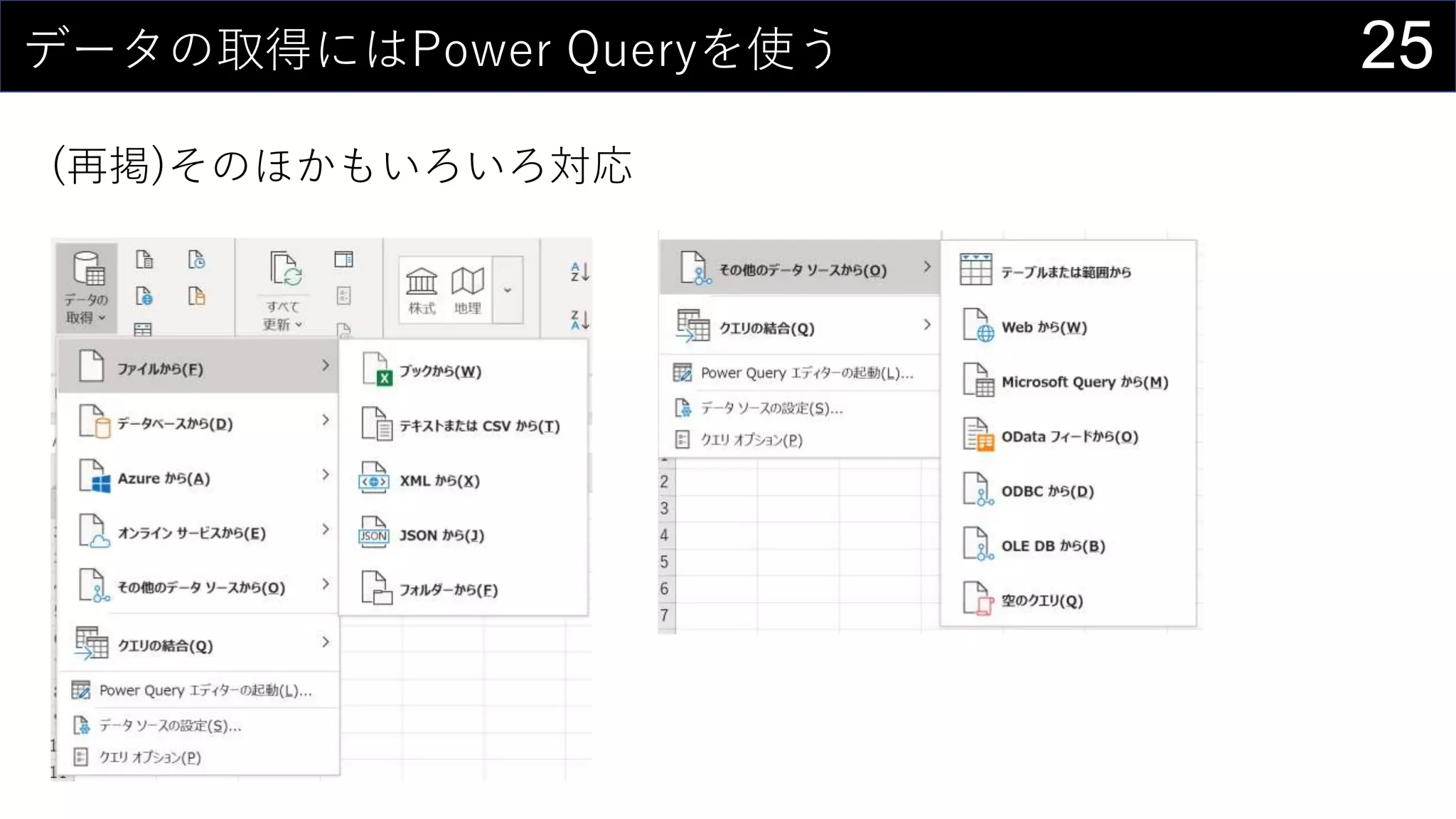 25データの取得にはPower Queryを使う
(再掲)そのほかもいろいろ対応
 